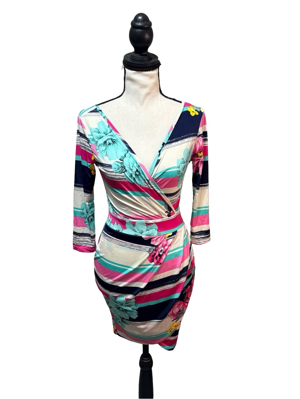 Fashion Nova It’s Too Late Floral Stripe Bodycon Mini Dress XS BNWT